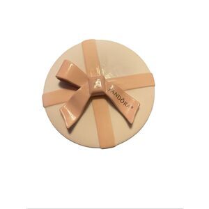 Pandora Cream and Pink Bow Porcelain Round Keepsake Jewelry Trinket Box